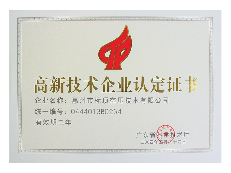 Certificate for advanced technology enterprises